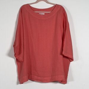Bryn Walker Linen Tunic Top Womens Sz L Orange Oversize 3/4 Sleeve Lagenlook